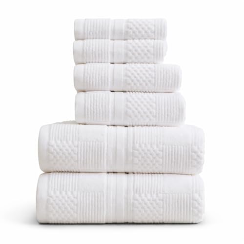 Springtree Home 100% Cotton Bathroom Towel Set | 6 Piece Set - White Towels | Geometric Textured Design | Absorbent & Quick-Dry | Oeko-TEX® Standard 100 Cotton | Myla Collection - White - color: Bright White, size: 6 Piece Set