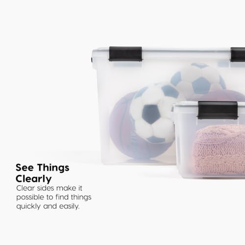 IRIS USA 106 Quart WEATHERPRO Wheeled Plastic Storage Bin Tote Organizing Container with Durable Lid and Seal and Secure Latching Buckles, Clear/Black, 3 Pack - size: 106 Qt, style: 3 Pack
