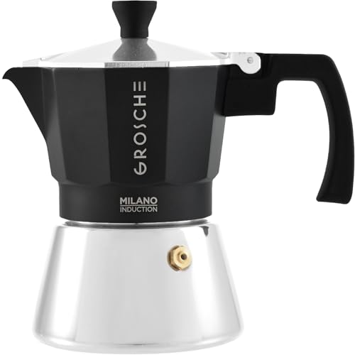 GROSCHE Milano Induction Stovetop Espresso Maker Moka Pot for Greca, Induction, Electric & Gas Stoves, Dishwasher Safe Stovetop Espresso Maker | 3 Espresso Cup, Black - color: Induction, Black, size: 3 espresso cups