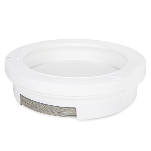 Camco Pop-A-Plate Plastic Plate Dispenser - Measures 10.2" Diameter x 2.6" Tall - Holds 9" Paper Plates - Ideal for Compact Spaces, RVs and Trailers - Mounts Under Cabinets or Shelves - White (57001)