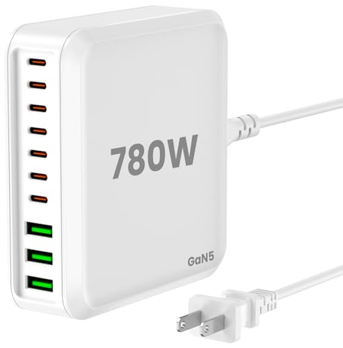 780W USB C Charger Block Fast 10-Port USB C Charging Station GaN PD 120W Laptop Charger Adapter for MacBook Pro/Air, DELL, iPad, iPhone, Samsung Galaxy White - color: White