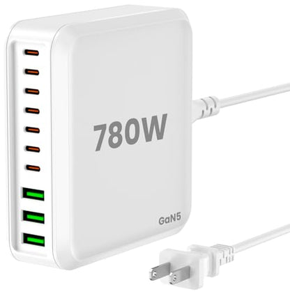 780W USB C Charger Block Fast 10-Port USB C Charging Station GaN PD 120W Laptop Charger Adapter for MacBook Pro/Air, DELL, iPad, iPhone, Samsung Galaxy White - color: White