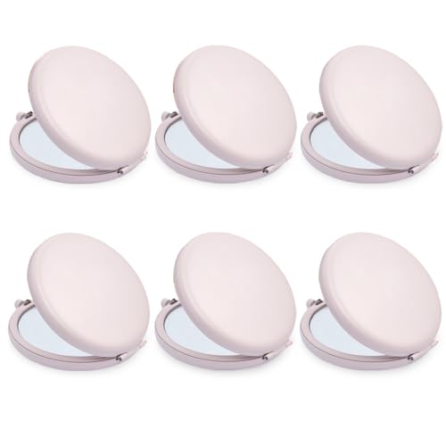 Compact Mirror, Pocket Travel Makeup Mirror for Purse, Metal Round Shell, 2-Sided 1X/2X Magnifying, Portable, Folding, Handheld, Light Salmon,6 Pack - color: Light Salmon