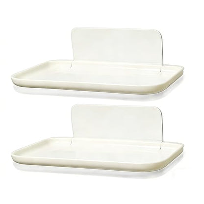 2 Pcs Small Shelf for Wall, Foldable Bedside Shelf & Small Wall Shelves No Drill Adhesive Folding Shelf, Stick-on Floating Wall Rack Organizer Tray for Bedroom Bathroom Kitchen Entryway, White
