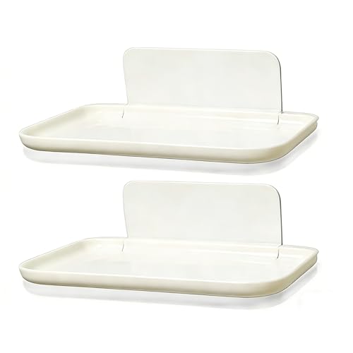 2 Pcs Small Shelf for Wall, Foldable Bedside Shelf & Small Wall Shelves No Drill Adhesive Folding Shelf, Stick-on Floating Wall Rack Organizer Tray for Bedroom Bathroom Kitchen Entryway, White