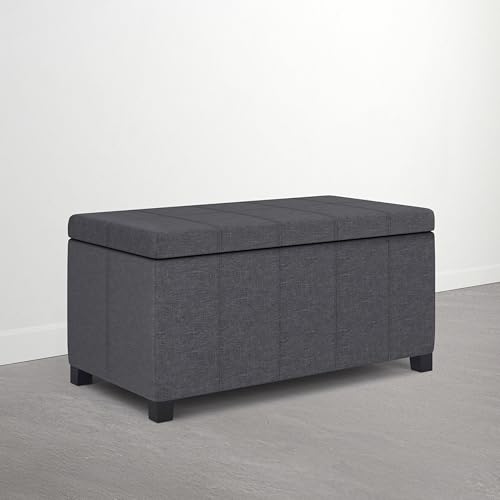 SIMPLIHOME Dover Storage Ottoman Bench - 36 inch Wide Upholstered Linen Look Fabric Rectangle Storage Ottoman Bench in Flint Grey, Contemporary Ottoman for Living Room or Entryway with Lift-Up Lid - color: Flint Grey