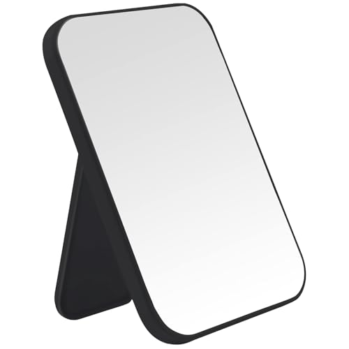 Desktop Makeup Mirror, 8 Inch Portable Mirror, Simple Folding Makeup Mmirror with Stand, Standing Wall Hanging Double-Duty Black - color: Black