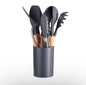 Silicone Kitchen Utensil Set with Wooden Handles – 12 Pieces + Holder, Heat Resistant, Non-Stick Cooking Tools (Multiple Colors (gray) - color: Gray