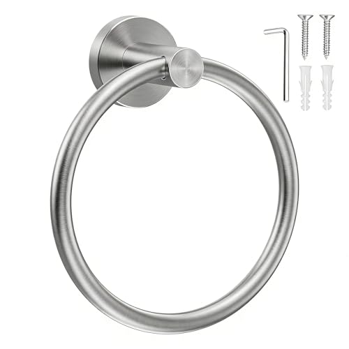 SetSail Towel Holder for Bathroom Wall Silver Towel Ring Stainless Steel Hand Towel Holder Heavy Duty Towel Hanger for Bath, Kitchen Drill Hole - color: Brushed Nickel, size: 1 pack