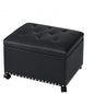 Leather Storage Ottoman,24’’Foot Rest Ottomans with Wheels and Hinged Lid Rectangle Upholstered Foot Stools Nailhead Trim for Living Room Bedroom,Black - color: Black With Wheels