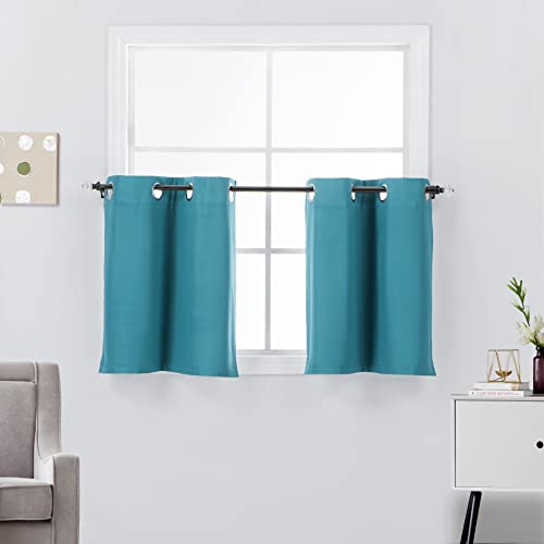 Diamond Home Linens 2 Short Panels 100% Blackout Window Treatments Tier Curtains 24 inch Length with Grommets for Kitchen Decor, Basement, Bathroom or Any Small Window, Teal - color: Teal, size: 27"W x 24"L (Pack of 2)
