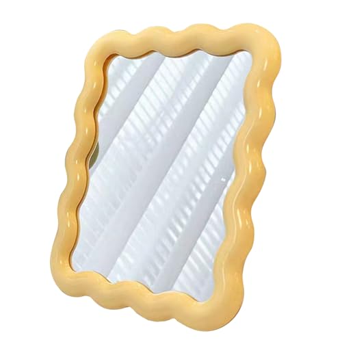 Table Makeup Mirrors Wavy Irregular Mirror Cloud for Desk Tabletop Vanity Mirror Hanging Wall Mirrors Desk Mirror with Bracket Home Decor Aesthetic Mirrors for Living Room Bedroom (Yellow) - color: Yellow