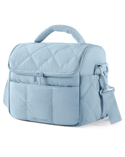 BAGSMART Insulated Lunch Bags for Women, Cute Quilted Lunch Box, Lightweight Puffy Padded Waterproof Lunch Tote, Reusable Lunch Cooler for Work Picnic Travel, Dusk Blue - color: Dusk Blue, size: Medium(normal)
