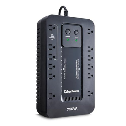 CyberPower EC750G Ecologic UPS Battery Backup and Surge Protector, 750VA/450W, 12 Outlets, ECO Mode, Compact, UL Certified - style: 750VA