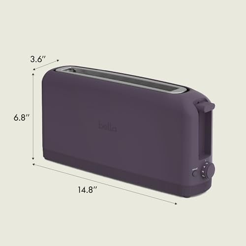 bella 2 Slice Slim Toaster, Fits-anywhere™ Kitchenware, 6 Setting Shade Control with Reheat & Cancel Buttons, Fits sourdough, 10” Long Slot, Anti Jam & Auto Shutoff, 900 Watt, Plum - color: Plum, size: 2 Slice