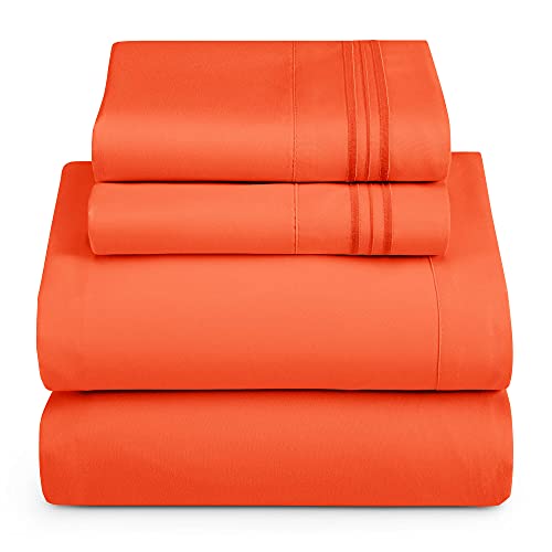 Hearth & Harbor Twin Size Sheets - 3 Piece Bed Sheet Set, Hotel Luxury Double Brushed Bed Sheets - Extra Soft Bedding Sheets & Pillowcases, Twin, Orange Rust - color: Orange Rust, size: Twin