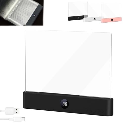 LED Reading Light, Rechargeable Clear Flat Book Light with 3 Colors & Timer, Dimmable Book Lights for Reading at Night, Doodleable Panel Plate Lamp Full Page Lights, for Book Lovers (Black) - color: Black