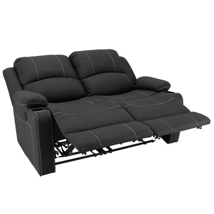 Camper Comfort 58" Wall Hugger Reclining RV Theater Seats | Double Recliner RV Sofa | RV Couch | Wall Hugger Recliner | RV Theater Seating | RV Furniture (Manual, Black w/White Stiching) - color: Black W/ White Stiching, style: Manual
