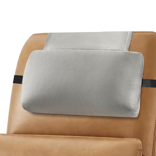 Head Recliner Pillow Adjustable Shredded Memory Foam Headrest Pillows for Recliner Chairs,Non-Slip Velvet Cushion for Pain Relief Neck Support Pillow for Travel Home Sofa Armchair with Zipper Cover - color: Light Gray