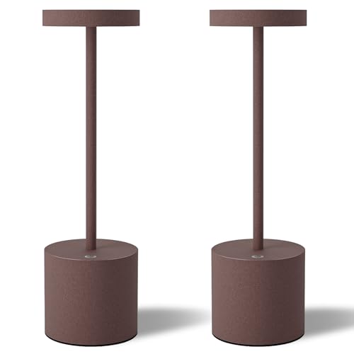 TBBGA LED Cordless Table Lamps Set of 2, 5000mAh Portable Rechargeable Battery Powered Lamp, 3 Color Stepless Dimming Table Lamps,Table Light for Restaurant/Cafe/Bedroom. (Rust) - color: Rust