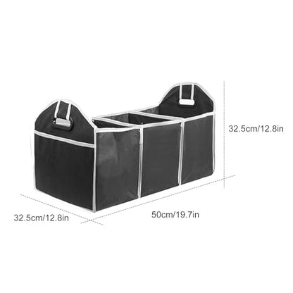 Car Trunk Folding Storage Organizer with 3 Compartments - Large Capacity Portable Waterproof Bag for Cargo Trunks, Universal Fit for SUVs, Trucks & Vans