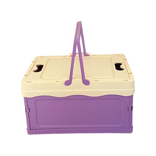 Folding Container with Lid for Camping Home Use Outdoor Gear Storage Organiser for Small Spaces Home Storage Organiser - color: Purple, size: L