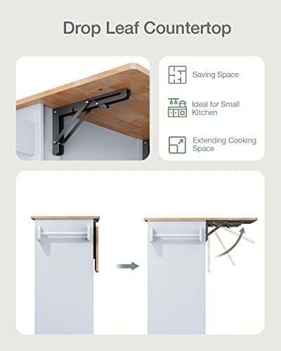 QSun Kitchen Island on Wheels Kitchen Cart with Rubber Wood Top, Mobile Kitchen Island with Double Storage Cabinet and Drawers, Island Table for Kitchen (White) - color: White