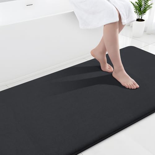 Smiry Memory Foam Bath Mat 40x24, Extra Soft and Absorbent Bathroom Mats, Non Slip Washable Carpet for Floor, Shower and Tub, Black - color: Black, size: 40" X 24"