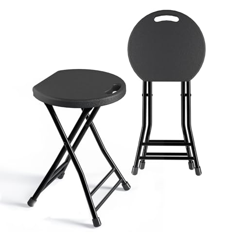 Folding Stool with Handle, Pack of 2 Folding Bar Stool with Non-Slip Feet, 18 Inch Foldable Stool for Camping, Indoor and Outdoor Stools, Black - color: Black-ag1, size: 18-inch Pack of 2