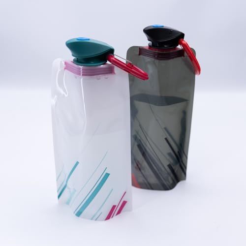 2Pcs 22oz(650ml) Collapsible Water Bottle, Portable PE Water Bag Bottle for Outdoor Use