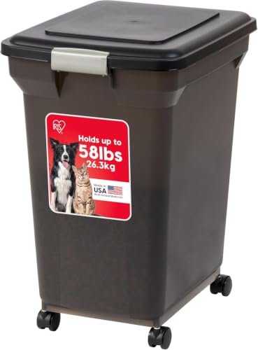 IRIS USA Dog Food Storage Container 58 Lb, Airtight Large Pet Food Storage Bin with Wheels, for Dog Cat Bird Chicken Food, Holds Up to 58 lbs, Keep Fresh, BPA Free, Made in USA, Black - color: Smoke, size: 58 lbs