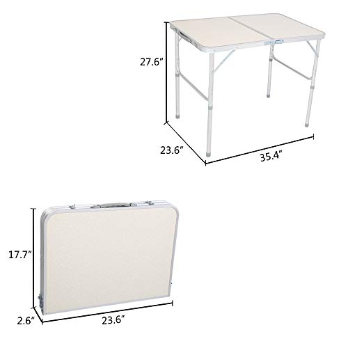 3/4/6 Foot Plastic Folding Table,Adjustable Foldable Table with Carrying Handle,Outdoor Picnic Party Table for Camping,Wedding,Kitchen,Beach,Straight Legs - White (White, 3ft) - size: 3ft