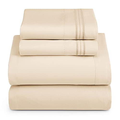Hearth & Harbor Twin Size Sheets - 3 Piece Bed Sheet Set, Hotel Luxury Double Brushed Bed Sheets - Extra Soft Bedding Sheets & Pillowcases, Twin, Beige - color: Beige, size: Twin