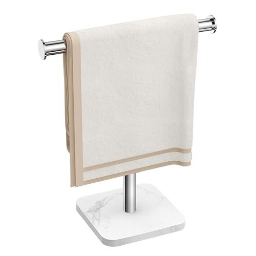 RUACQ Hand Towel Holder, T-Shape Free Standing Hand Towel Holder Stand with Marble Base, 304 Stainless Steel Hand Towel Stand for Bathroom Kitchen Vanity Countertop(Chrome) - color: Chrome, size: Short - 12'' - Marble