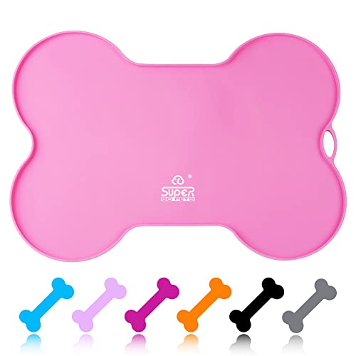 Super Design Dog Food Mat Dog Bowl Mat for Food and Water Silicone Non Spill Cat Feeding Mat Puppy Placemat Waterproof - 20.5" x 14.5", Pink - color: Pink-2