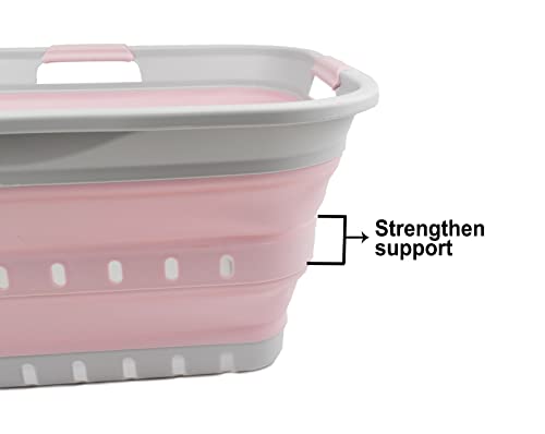 SAMMART 42L (11 gallon) Collapsible Plastic Laundry Basket - Foldable Pop Up Storage Container/Organizer - Portable Washing Tub - Space Saving Hamper/Basket (Grey/Pale Pink) - color: Grey/Pale Pink
