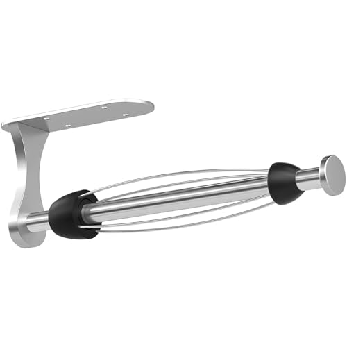 Paper Towel Holder Under Cabinet, One-Handed Tear, Wall Mount, Adhesive, Silver, Paper Roll Holder with Ratchet Mechanism for Kitchen Bathroom Farmhouse Essentials Decor Accessories - color: Silver
