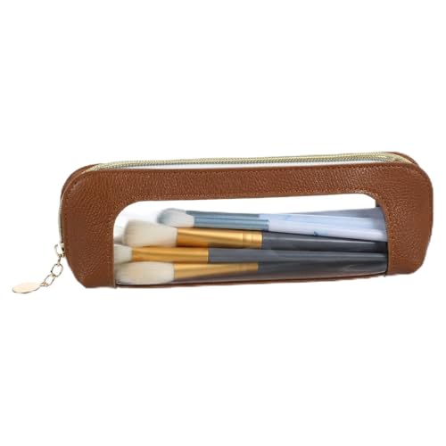Clear Makeup Bag PU Leather Mini Makeup Pouch Transparent Portable Makeups Brush Case Travel Cosmetic Bag Waterproof Cosmetic Organizer Pouch with Zipper for Women Travel Office Home Makeups Storage - color: Dark brown
