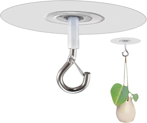 JJLFresheners Adhesive Ceiling Hooks with Safety Clasp, Stick-On Wall Hooks for Plants, Wind Chimes, Home Storage and Bathroom Decor