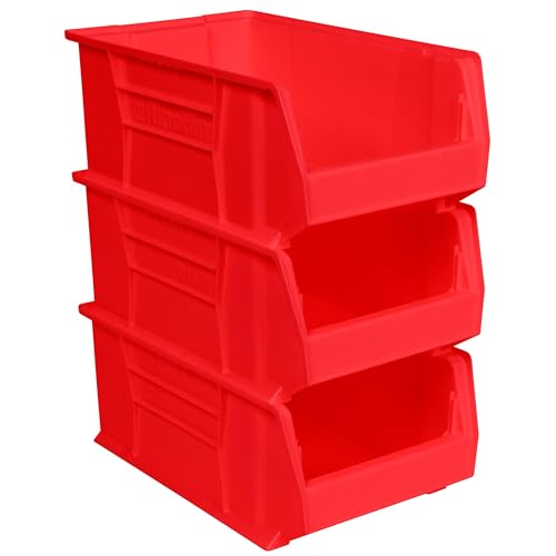 Akro-Mils 30281 Super-Size AkroBins Plastic Storage Bins, Space-Saving Stackable Bins for Garage, Classroom, Warehouse Organization, 20" L x 12" W x 8" H, Red, 3-Pack - color: Red