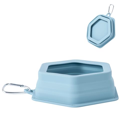 No Splash Dog Travel Bowls for Cars, Spill Proof Collapsible Dogs Water and Food Feeder Dispenser Integrated Molding Portable Cat Dish for Pet Vehicle Road Trips (Morandi Blue) - color: Morandi Blue