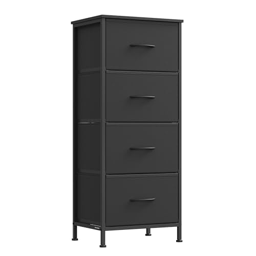 SONGMICS BELLAH Collection - Dresser for Bedroom, Chest of Drawers, Storage Organizer Unit, Closet, Entryway, Steel, 4 Drawers, Modern, Ink Black and Ebony Black ULGS314B01S - color: Ink Black + Ebony Black, size: 11.8"D x 15.6"W x 37.5"H (4 Drawers)