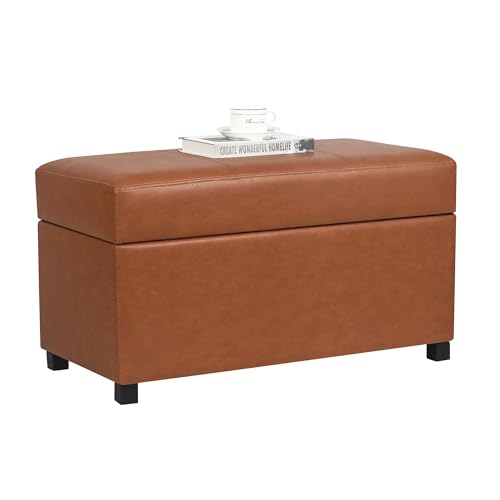 Joveco 32" Leather Storage Ottoman Bench, Rectangle Foot Rest Stool for Living Room, Bedroom, Entryway, Cognac Brown - color: Cognac Brown,32" Wide, size: 32" Wide