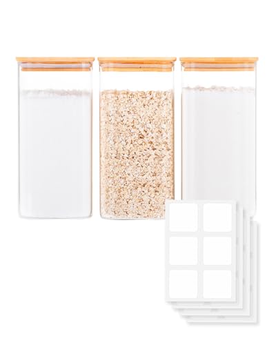GIRAFFYCO Glass Food Storage Jars with Airtight Lids – Wide Mouth Pantry Containers, Thick BPA-Free Glass, Moisture & Insect Resistant, Customizable Labels Included – 50 oz (Set of 3) - size: Set of 3 - 50 oz