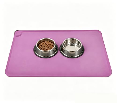 Foldable Silicone Pet Feeding Mat, Non-Slip Waterproof Easy to Clean Dog Cat Food Mat for Floor Protection Home Daily Use 11.8" W 18.9" L - color: Pink
