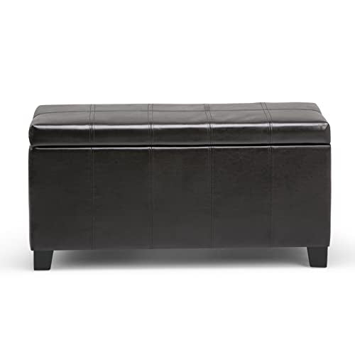 SIMPLIHOME Dover Storage Ottoman Bench - 36 inch Wide Upholstered Vegan Leather Rectangular Lift-Top Ottoman in Tanners Brown, Contemporary Bench for Living Room with Safety Hinges - color: Tanners Brown