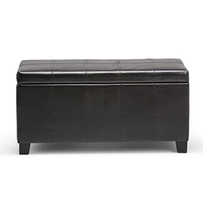 SIMPLIHOME Dover Storage Ottoman Bench - 36 inch Wide Upholstered Vegan Leather Rectangular Lift-Top Ottoman in Tanners Brown, Contemporary Bench for Living Room with Safety Hinges - color: Tanners Brown