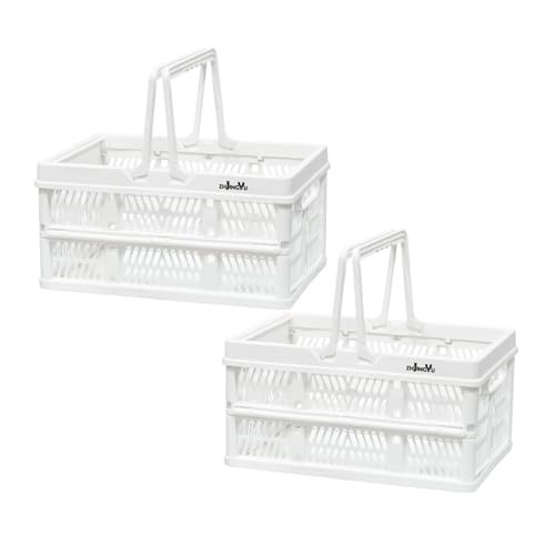 ZHJINGYU Plastic Basket Storage Crates,2-pack Plastic Baskets for organizing,Collapsible Shopping Basket,Foldable Crate with Handles,Collapsible Crate for Car,Kitchen,Bathroom,Medicine Grocery - color: 2-pack-White, size: 11.9"x8"x6.1"