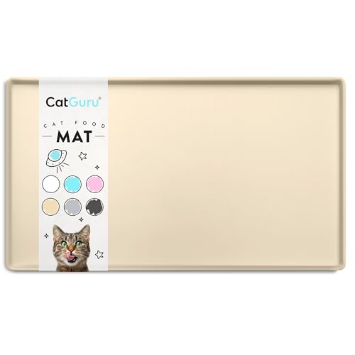 CatGuru Cat Food Mat, Small & Large Pet Feedingd Mat, 100% Waterproof Cat Mats for Food and Water, Silicone Mats for Pet Bowls, Non-Slip Placemat for Water Bowl or Fountain (Large, Sand) - color: Sand, size: L: 24" x 14"
