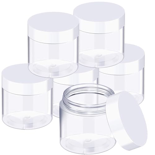 SATINIOR 6 Pack 3 oz Plastic Jars Containers with Lids Wide-mouth Refillable Leakproof Reusable Round Empty Jars for Travel Cosmetic Dry Food Spice Candy Cookie Home Kitchen Organizing(White) - color: White, size: 3 oz